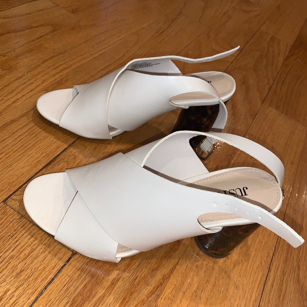 JustFab Strappy White Heels